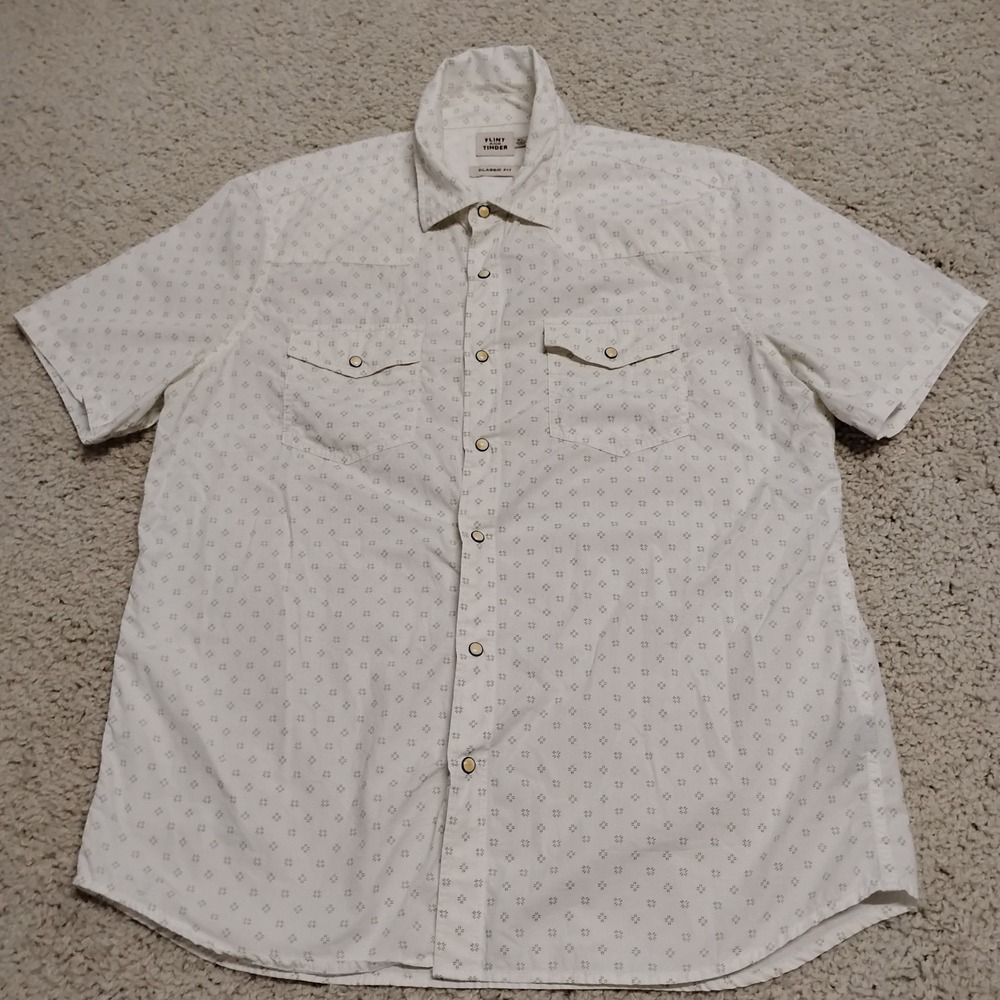 Flint and Tinder Shirt Mens XL Pearl Snap Western Pocket Geometric Classic Rodeo
